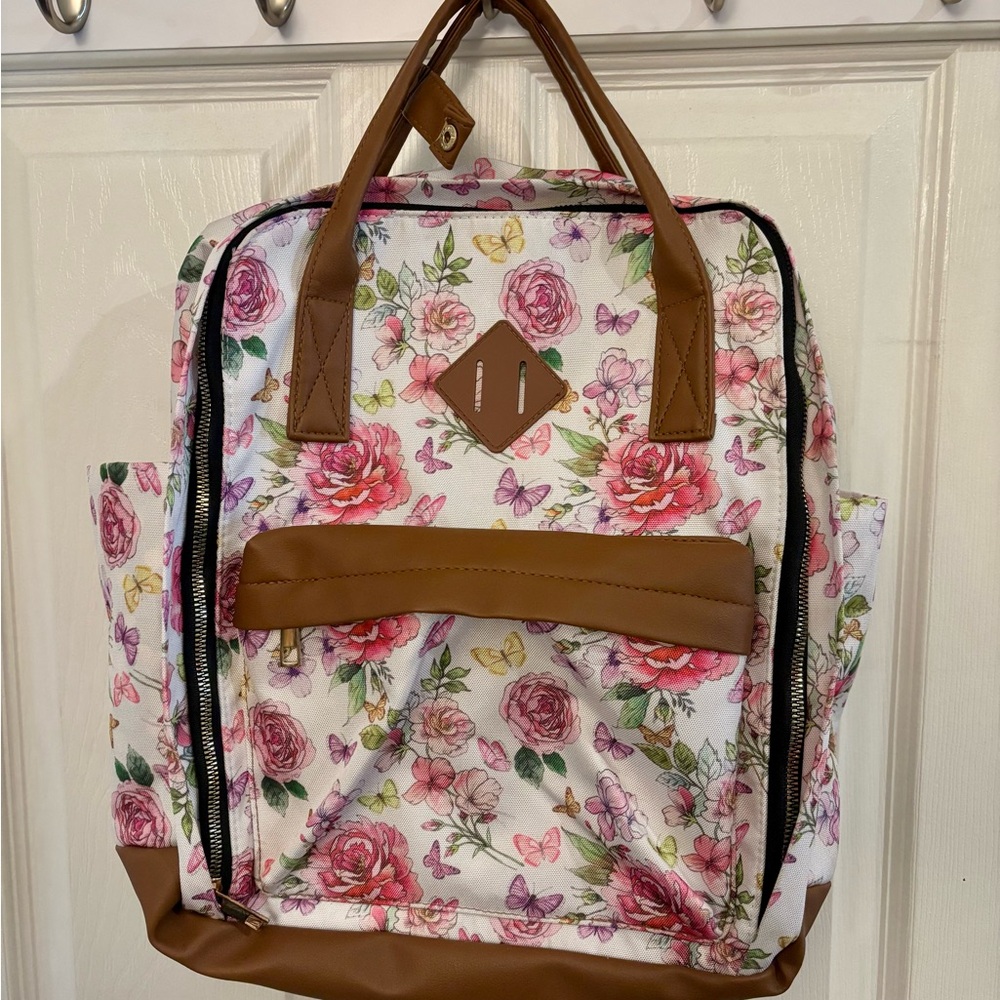 Floral Backpack with Brown Accents